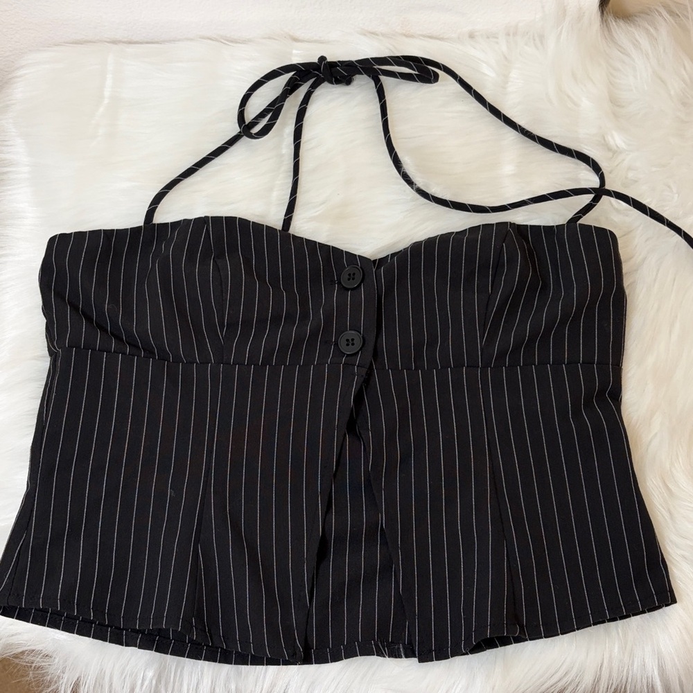Princess Polly Black Pinstripe Cropped Bustier Top